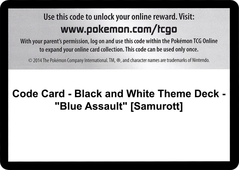 Image for Code Card - Black and White Theme Deck - "Blue Assault" [Samurott] - Pokemon