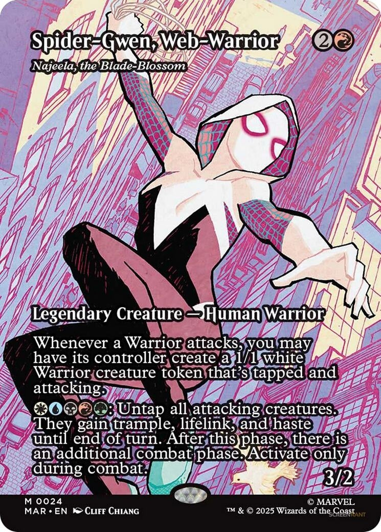 Image for Spider-Gwen, Web-Warrior - Najeela, the Blade-Blossom (Borderless) (24) (MAR) - Magic: The Gathering