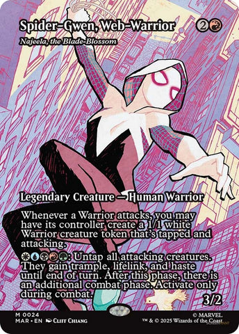 Image for Spider-Gwen, Web-Warrior - Najeela, the Blade-Blossom (Borderless) (24) (MAR) - Magic: The Gathering